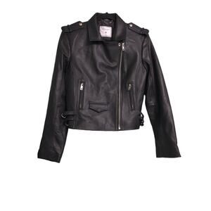 Belle & Bloom Womens Leather Jacket Black Full Zip Epaulets Collar M New